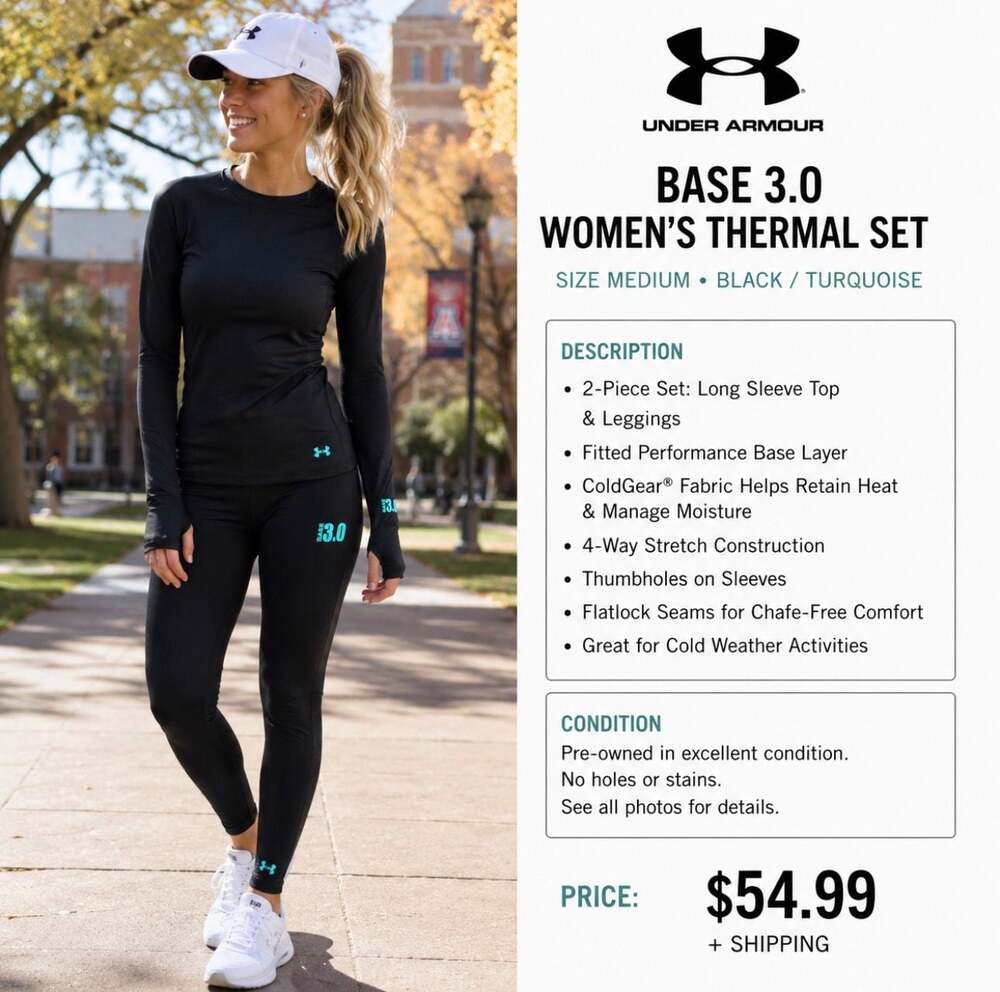Under Armour Base 3.0 Women’s Medium ColdGear Black Thermal Top Leggings Set